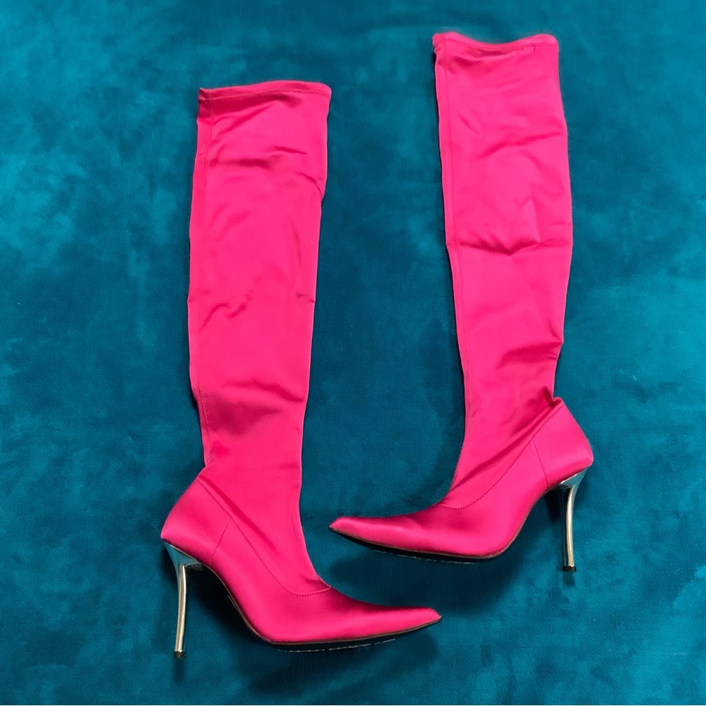 Alberto Venturini Magenta Satin Elastic Heeled Boots